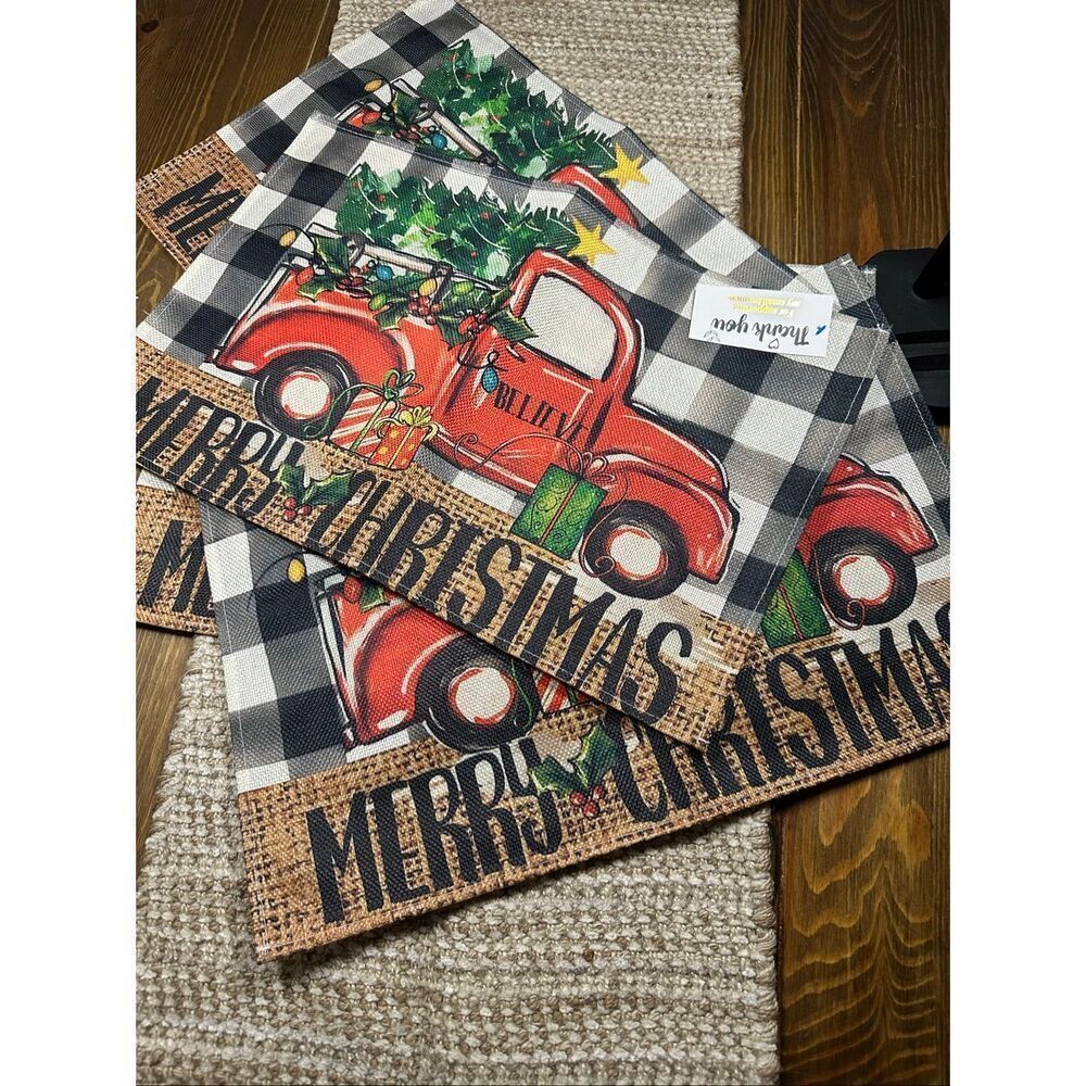 Christmas dining placemats,red truck buffalo plaid set of 4 new